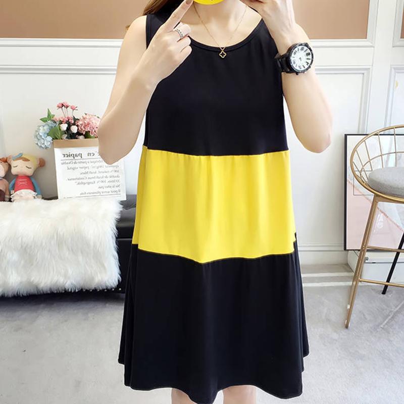 M-XXXXL Yellow red green Summer 3Color Matching Nightdress Loose Comfortable Sweet Cute Sexy Over The Knee Plus Size Tracksuit Vest Skirt Daily