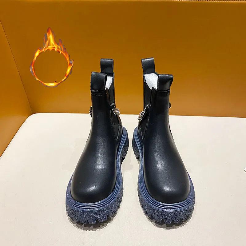 Chelsea Boots Martin Boots Women's Autumn and Winter Snow Boots Cotton Boots Plus Velvet Warm Shoes British Style Boots Smoke Boots