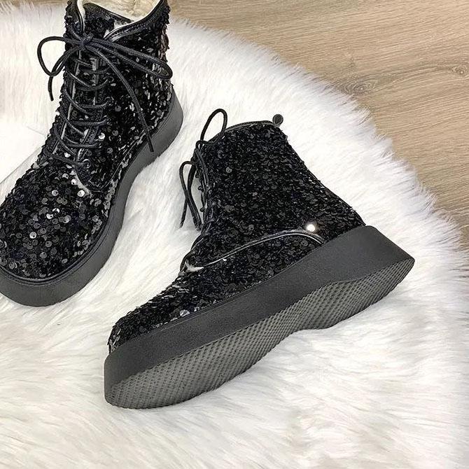 Winter Women's Sequined Snow Boots Plus Velvet Thick Warm Cotton Shoes Large Size Non-slip Thick Bottom Boots