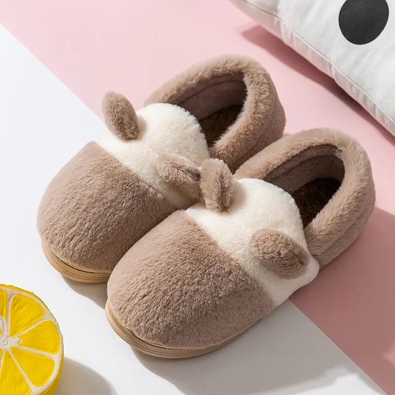 Autumn Winter Women Cotton Slippers Pink Cute Cartoon Indoor Home Sliders House Bedroom Fur Fluffy Sliders Men Winter Warm Shoes Plush Slipper Couples
