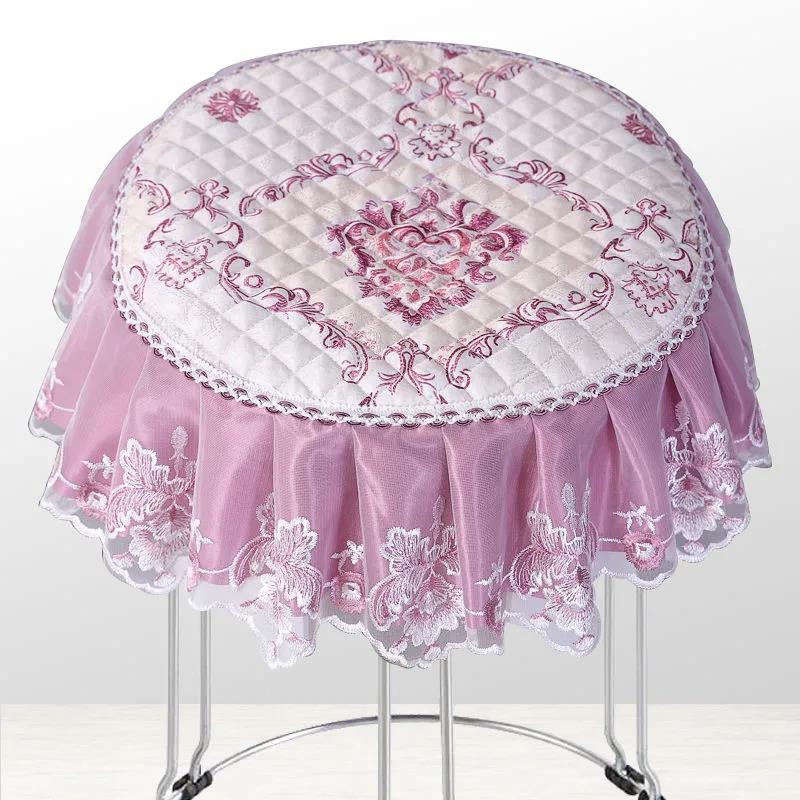 Round Stool Cover Non-slip Chair Cover Household Lace Fabric All Inclusive Bench Cover Round Stool Cushion