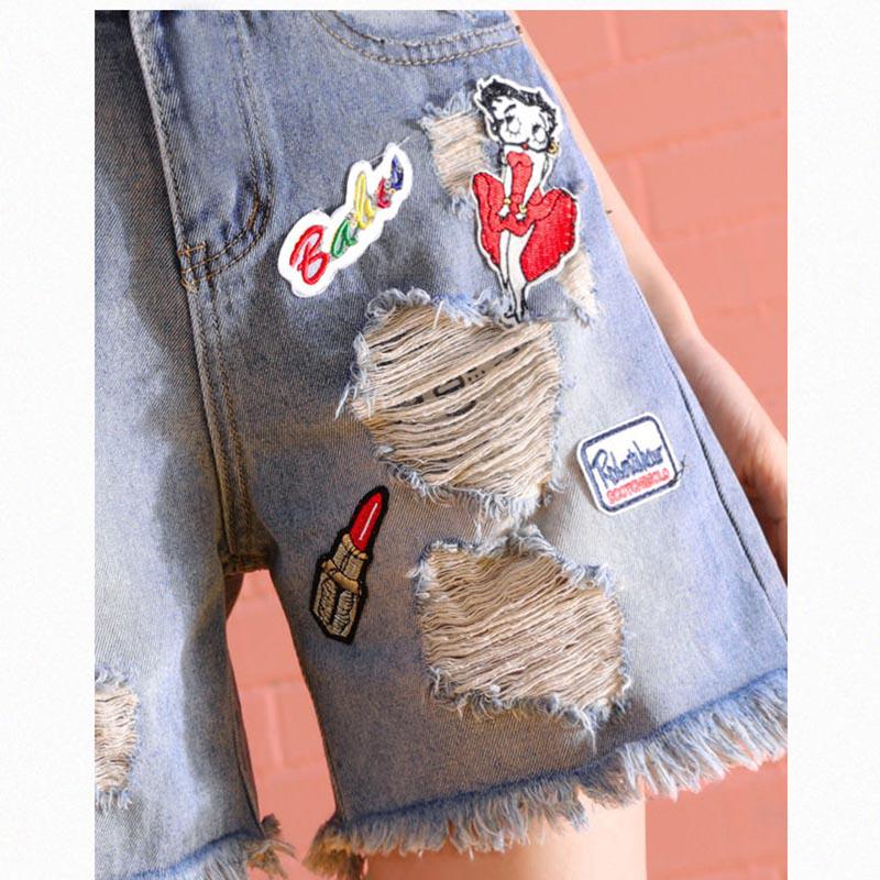 WTEMPO Denim Shorts Women's High Waist Straight Trousers Were Thin and Broken Holes Denim Five-point Pants
