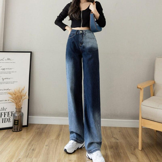 Chic High Waist Loose Woman Jeans Casual Gradient Color Wide Leg Pants Women Long Trousers 2022 Spring Femme Denim Pants