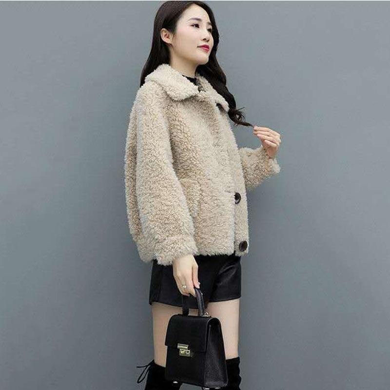 Winter Fur One-piece Imitation Lamb Fur Coat Women Loose Short Solid Color Thin Woolen Coat Women
