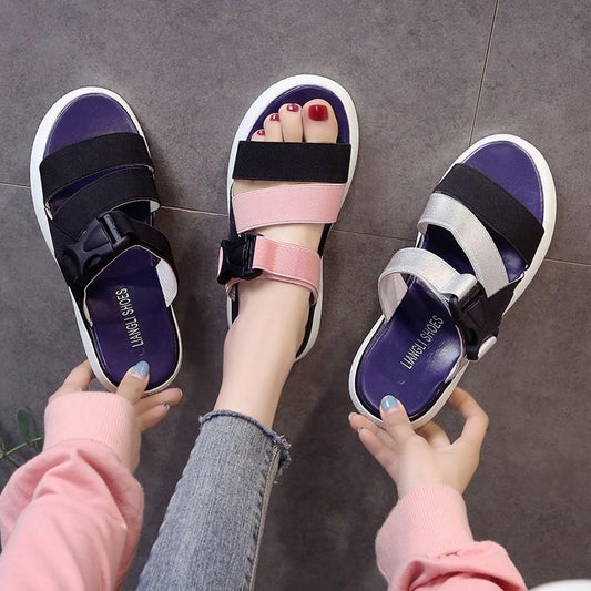 2020 Sexy Korean Flat Bottom Wild Ins Fairy Beach Sandals Female Net Red Student Korean Version College Style