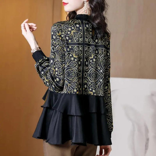 Chiffon Shirt Women's 2021 Spring and Autumn Tops Temperament Fashion Skirt Print Small Shirt