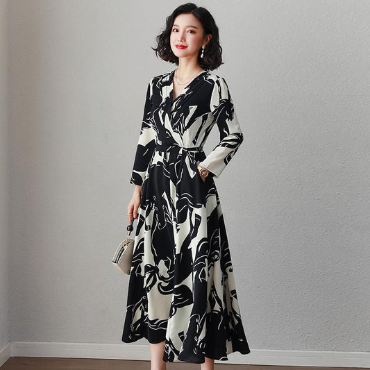 Floral skirt woman long dress large size long sleeve dress female spring and autumn clothing