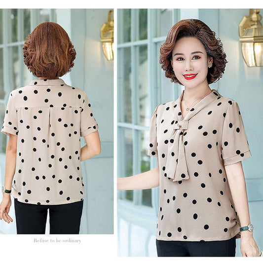 Summer Women's Short-sleeved T-shirt Plus Size Bottoming Shirt Polka Dot Shirt Fabric Light and Breathable Cool Bottoming Inner Wear