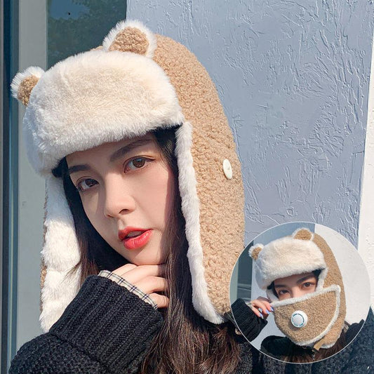 Lei Feng Hat Female Cat Ears Cute Autumn and Winter Cycling Windproof Ear Protection Hat Winter Cold and Warm Cotton Hat