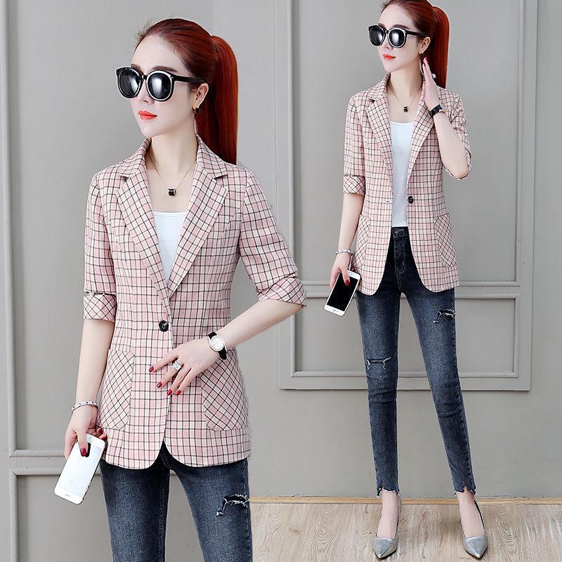 Autumn Women Plaid Blazers and Jackets Work Office Lady Suit Slim Single-breasted Business Female Blazer Coat Women's Casual Jacket