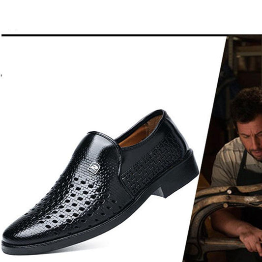 Leather Men Shoes Summer Hollow Breathable Oxfords Man Casual Shoes Slip on Formal Dress Shoes for Man