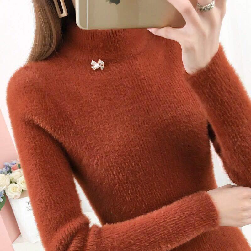 Thickening Non-shedding Autumn and Winter Bottoming Shirt Half High Neck Long-sleeved Knit Sweater Slim Pullover