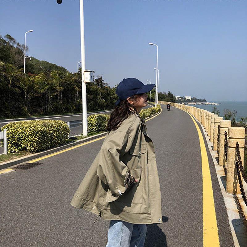 Workwear Jacket Female Students Loose Hong Kong Style Retro Spring and Autumn Short Windbreaker