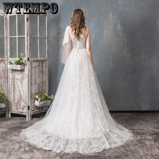 Elegant wedding dress Vestido de Festa appliques dress sweep train bow dress lace