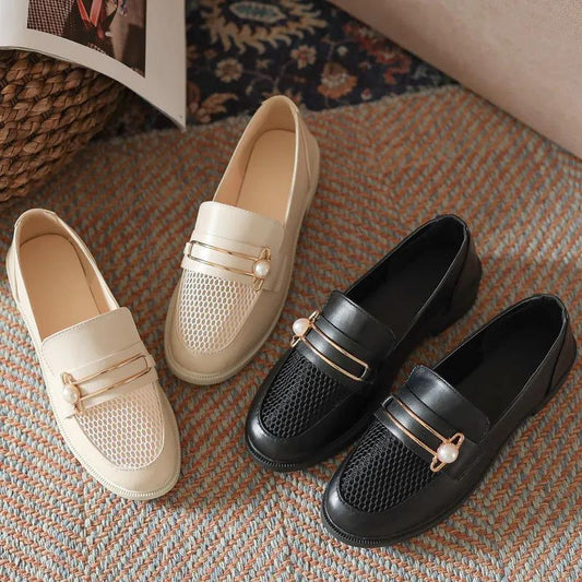 Net Shoes Leather Shoes Women's Breathable Mesh Hollow Flat-bottomed Shoes Women's Non-slip Sandals Breathable Ladies' Leather Shoes