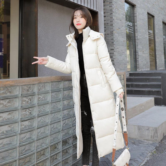 Stand-up Collar Hooded Down Jacket Padded Jacket Women Fall/winter Loose Padded Jacket Women Long Over-the-knee Padded Jacket Straight Slim Coat