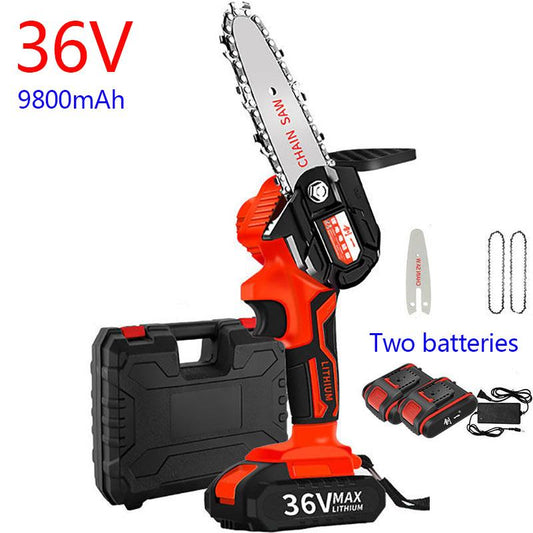 36V Electric Chain Saw Set Cordless Pruning Saw 20cm Handheld Logging Saw with 2 Batteries and Tool Box