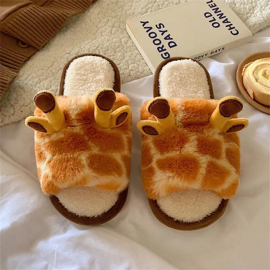 Autumn and Winter Cute Little Antler Cotton Slippers Warm Flat Shoes Indoor Non-slip Cotton Shoes Soft Shoes