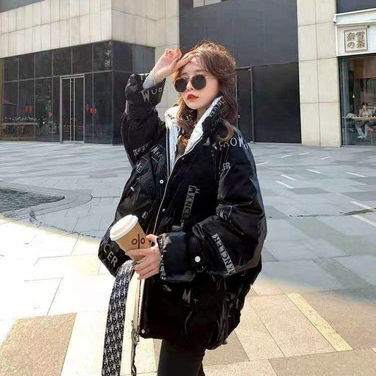 Printed Bright Face Cotton Jacket Women Loose Winter Down Coat Casual Thick Coat Winter Bright Face Short Short Loose Warm Cotton Jacket Women
