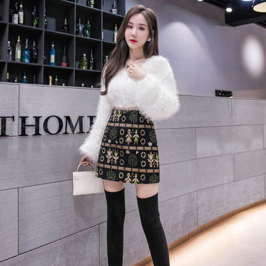 Autumn and Winter Retro National Style Short Skirt High Waist A Letter Bag Hip Hair Hair Skirt Female Has Safety Pants