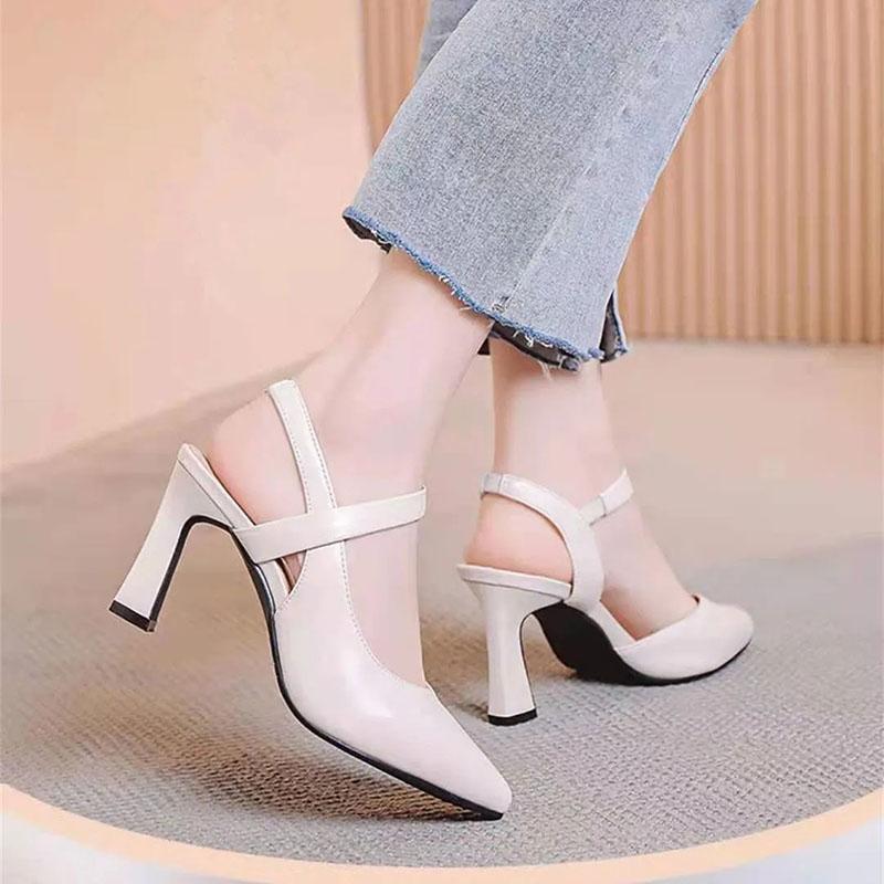 Summer Leather Shoes Women Toe Shoes High Heel Sandals Women's Shoes Spring Pointed Toe Stiletto Lady Style Sandals