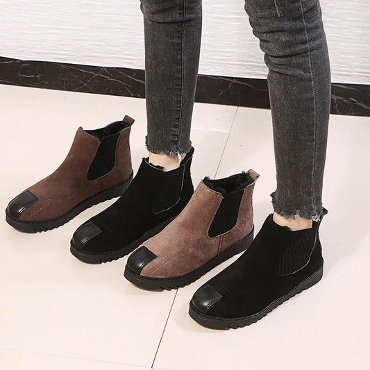 Winter Snow Boots Flat-bottomed Women's Short-tube Thick-bottomed Cotton Boots Retro Short Boots Wild and Velvet Women's Boots
