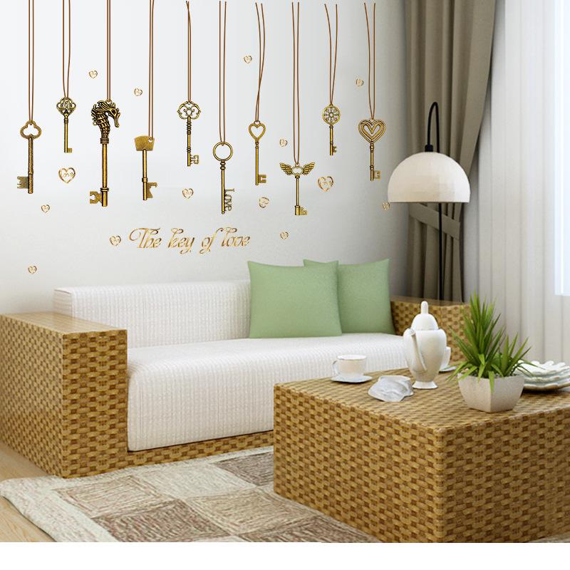 Warm key living room TV sofa background decorative painting PVC wall stickers the key of love