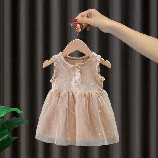 Girls Dress Korean Style Summer Dress Yarn Sequins Skirt Baby Princess Dress Baby Skirt Sleeveless Dress Cute Gauze Skirt