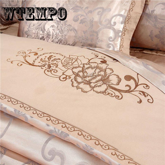 4pcs Luxury Tribute Silk Satin Jacquard Bedclothes Bedding Set Wedding Noble Palace Queen/king Size Bedding Set