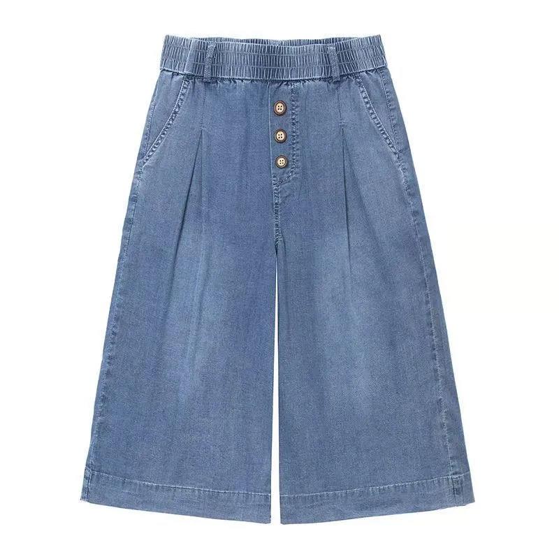 Large Size Elastic Waist Embroidered Cropped Jeans Women's High Waist Stretch Harem Pants