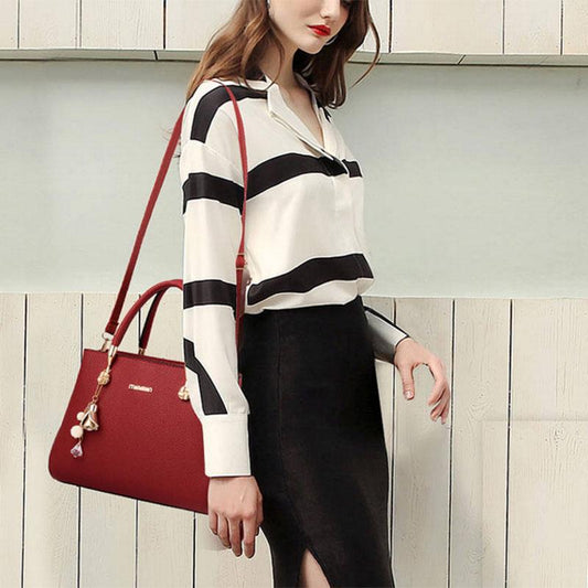 Women's top-handle bag leather handbag zipper shoulder bags With metal pendants and free wallet