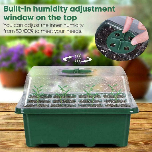 12 Holes Plastic Nursery Pots Planting Seed Tray Kit Plant Germination Box