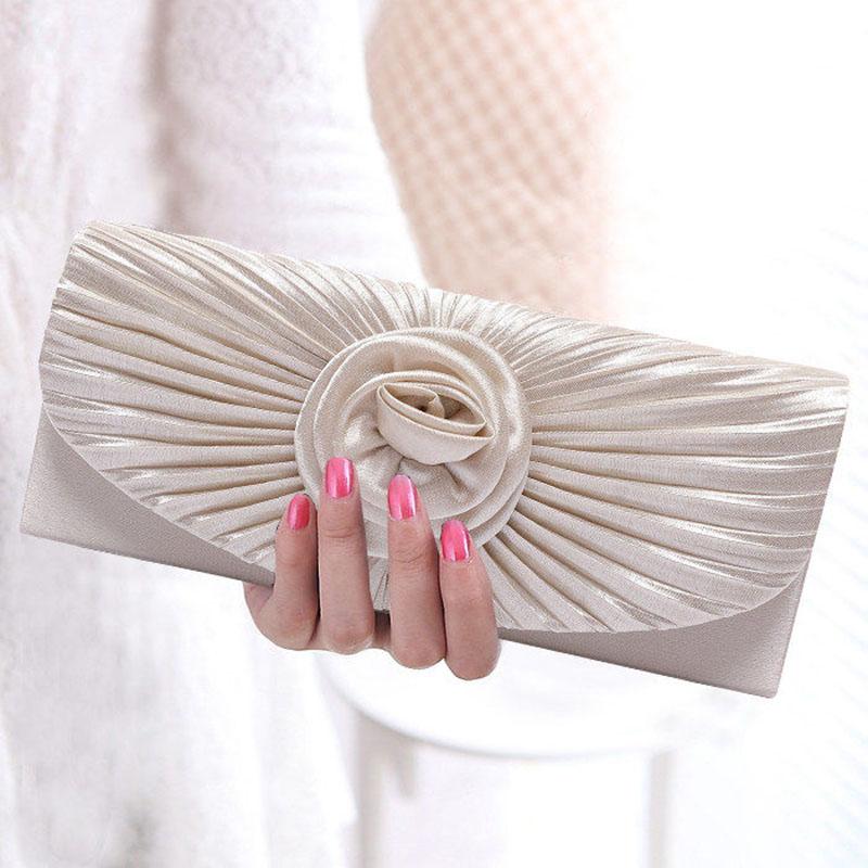 Ladies Elegance Luxury Clutch Bag Shoulder Bag Pleated Satin Wedding Evening Banquet