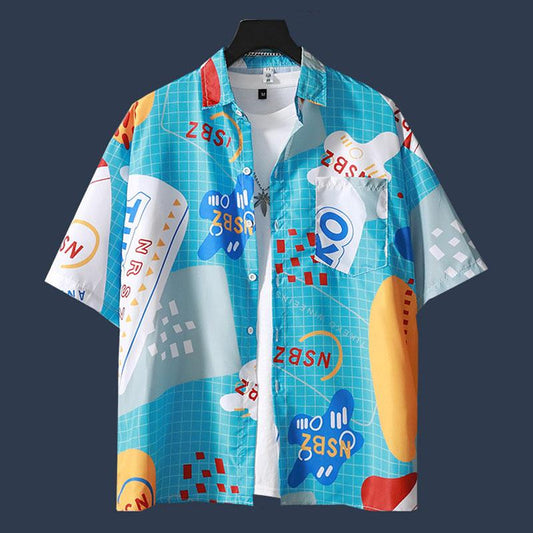 Hawaiian Shirt Beach Tees Casual Print Undies Button Up Cardigan Plus Size Overshirt Half Sleeve T-shirts Men Clothing Summer