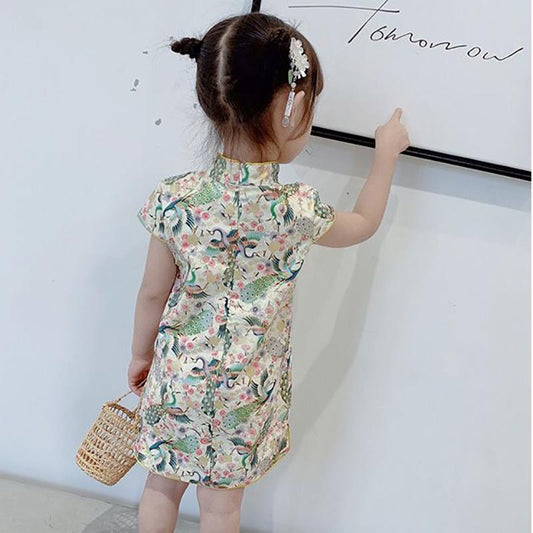 Children's Clothing Girls Spring and Summer Children's Self-cultivation Cheongsam Dress Princess Dress Chinese Style Retro Dress