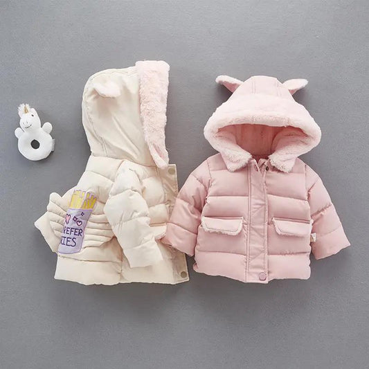 Girls Warm and Windproof Cotton-padded Jacket Plus Fleece Winter Coat Thick Padded Jacket