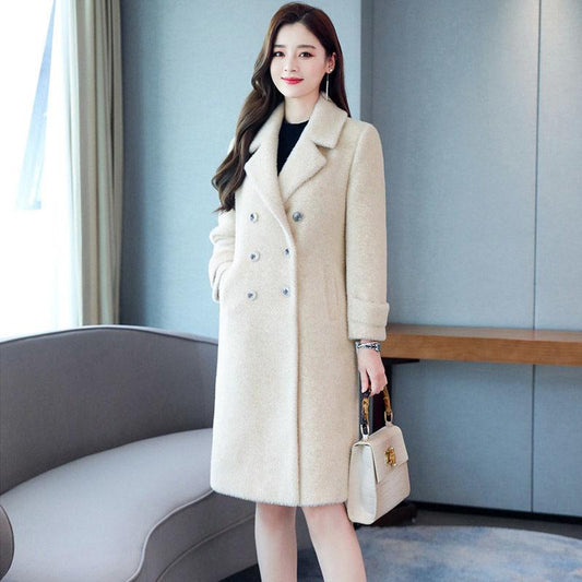 Imitation Mink Velvet Coat Women Mid-length Coat Winter Fashion Korean Thick Slim Woolen Coat