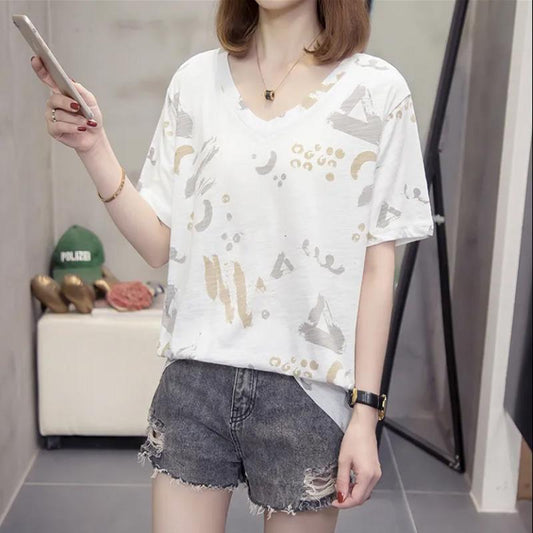 Short Sleeve T-Shirt Ladies Half Sleeve Summer Student Loose Large Size Women's Bottoming Shirt