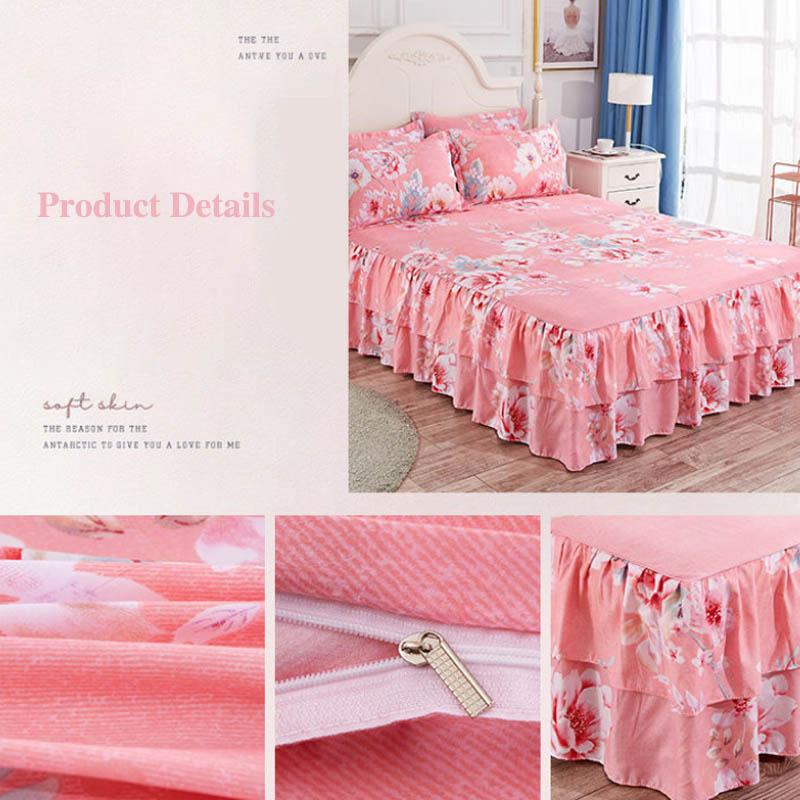 Four-piece Bed Skirt Printed Bedding Skin-friendly Sanding Quilt Cover Pillowcase Bilateral Bed Skirt Set
