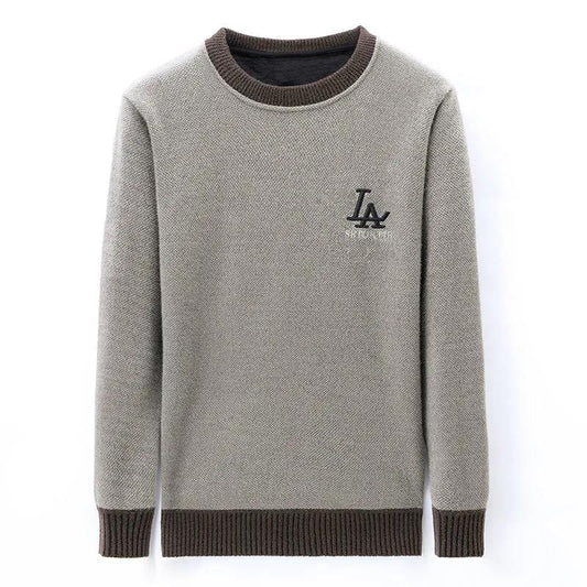 Sweater Men's Round Neck Plus Velvet Loose Top Winter Fashion Knitted Bottoming Shirt Boutique Warm Top Men