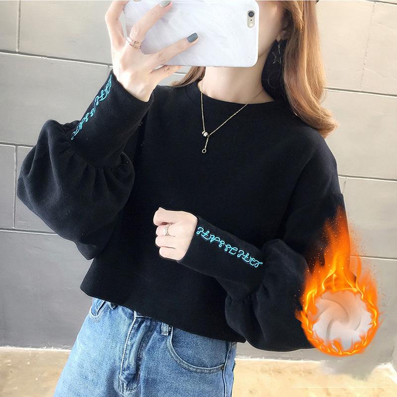 Fall/winter Loose Embroidered Blouse Short Warm Sweater High-waist College Style Jacket Women