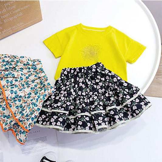 Autumn Spring Summer Casual Girls' Skirts Retro Style Floral Stretch Short Skirt Pleated Skirts Playful Style Sweet Style