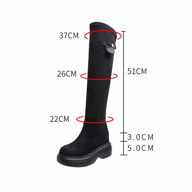Over-the-knee Boots Women's New Style Plus Velvet Thick-soled High-heeled 5cm Stretch Boots Inner Heightening Long Barrel Knight Boots
