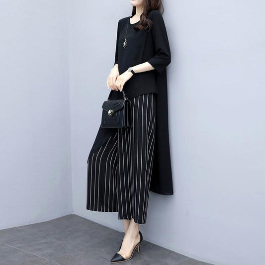 Women Two-piece Suit Autumn Spring Wide-leg Pants Suit Women's Clothing with Pants for Office Sets
