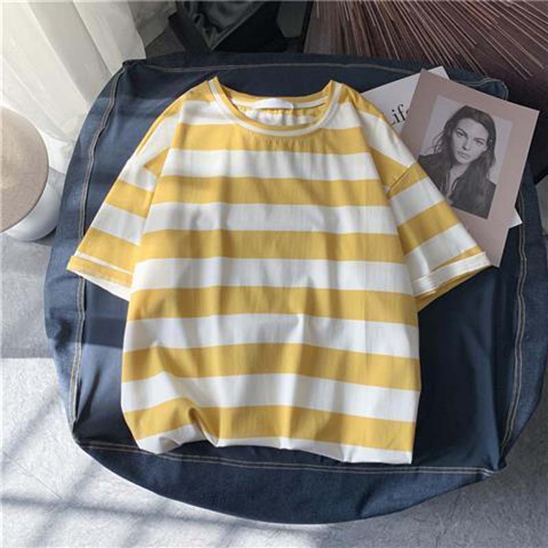 Short-sleeved T-shirt Men's Summer New Couple Striped Half-sleeved T-shirt Trend Loose Casual All-match Top