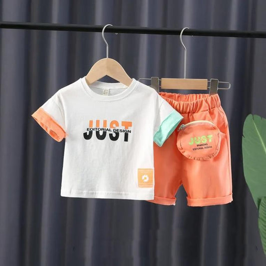 Children's Suit Summer Thin Boys' Korean Printed Letter Loose T Shirt Three-dimensional Pocket Shorts Casual Pants 2-piece Set