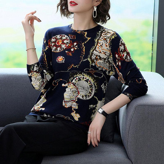 Personalized Printed Sweater Women's O-Neck Pullover Sweater Knit Bottoming Sweater Autumn Winter Plus Size Wool Blend Jumper Tops Outwear