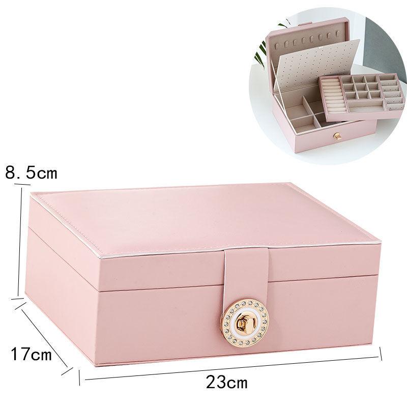 Jewelry Box Princess European-style Korean Wooden Earrings Simple Double Layer with Drill Buckle Storage Box