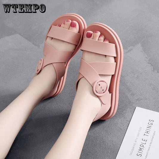 Flat Bottom Sandals Women's Plastic Thick Bottom Non-slip Waterproof Rain Boots Plastic Shoes