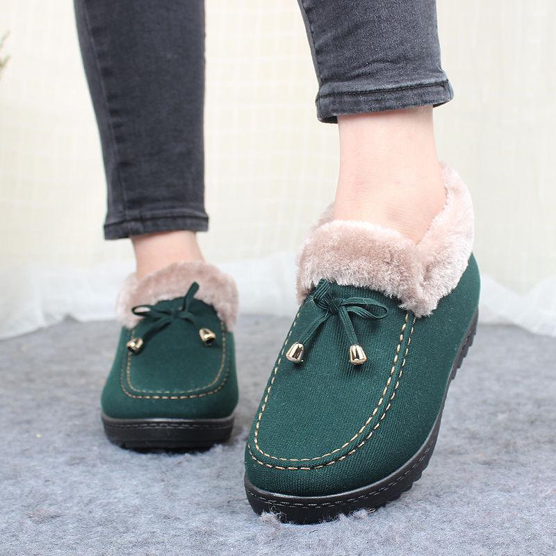 Winter Cotton Shoes Ladies Thick Warm Cotton Shoes Flat Bottom Plus Velvet Mother Shoes Plus Velvet Cotton Boots A Pedal Lazy Shoes